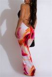 Sleeveless Floor Length Sexy Print Lace V Neck Mermaid Hem Backless Patchwork Spaghetti Strap Long Cami Bodycon Maxi Dresses