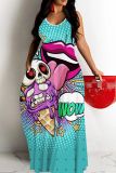 Sexy Graphics Print Backless Spaghetti Strap Long Floor Length Vacation Baggy Slip Maxi Dresses