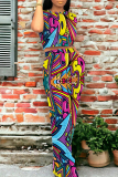 Casual Graffiti Print Pocket O Neck Short Sleeve Crop T-shirt  And Straight Leg Pants Two Pieces Tourser Sets
