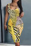 Casual Graphics Print Basic U Neck Vest Bodycon Midi Tank Dresses