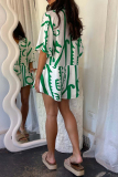 Casual Graphics Print Turndown Collar Flare Sleeve Loose Vacation Rompers Playsuit