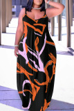 Sexy Leoprad Print Backless Spaghetti Strap Floor Length Vacation Baggy Sundress Slip Maxi Dress