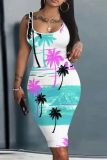 Casual Tropical Plants Print Basic Vest Bodycon Midi Tank Dresses