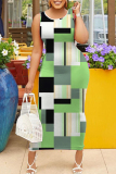 Casual Graphics Print Basic O Neck Long Bodycon Midi Tank Dresses