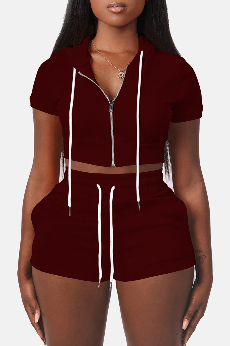 Hooded Crop Top & Pocketed Shorts Set