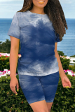 Casual Ombre Flag Star Print O Neck Short Sleeve Oversize T-shirt Tops And Shorts Two Pieces Shorts Sets