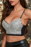Sexy Hot Drilling Decor Backless Spaghetti Strap Cami Crop Tops