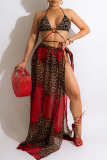 Sexy Leopard Print Bandage Bikini Sets Cover Up Skirt Beach Vacation Swimwears