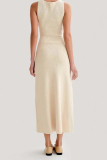 Casual O Neck Sleeveless Buckle Formal Business Wear Straight Slim Fit Maxi Dress
