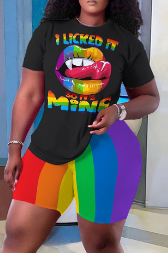 Casual Flag Star Print Basic O Neck Short Sleeve Oversize T-shirt And Shorts Two Pieces Shorts Sets