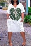 Casual Graphics Print V Neck Short Sleeve Baggy T-shirt Midi Dresses