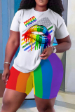 Casual Flag Star Print Basic O Neck Short Sleeve Oversize T-shirt And Shorts Two Pieces Shorts Sets