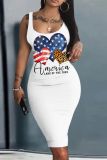 Casual American Flag Star Print U Neck Vest Bodycon Midi Tank Dresses