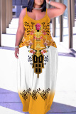 Sexy Graphics Print Backless Spaghetti Strap Long Vacation Baggy Slip Maxi Dresses