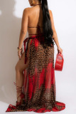 Sexy Leopard Print Bandage Bikini Sets Cover Up Skirt Beach Vacation Swimwears