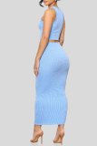 Casual O Neck Sleeveless Tank Crop Tops And Maxi Skirt Two Pieces Dress Sets