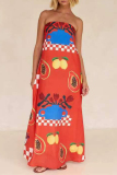 Sexy Geometric Print Strapless Sleeveless Vacation Tube A Line Maxi Dresses