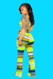 Orange Fashion adult Sexy backless Print crop top Striped Two Piece Suits Boot Cut Sleeveless Tw