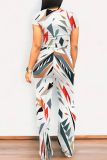 Casual Geometric Print O Neck Short Sleeve Pocket Crop T-shirt  And Straight Leg Pants Two Pieces Tourser Sets