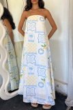 Sexy Geometric Print Strapless Sleeveless Vacation Tube A Line Maxi Dresses