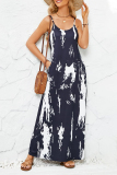 Sexy Geometric Print Sleeveless V Neck Pocket Vacation A Line Slip Maxi Dresses