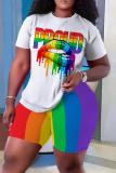 Casual Flag Star Print Basic O Neck Short Sleeve Oversize T-shirt And Shorts Two Pieces Shorts Sets