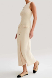Casual O Neck Sleeveless Buckle Formal Business Wear Straight Slim Fit Maxi Dress