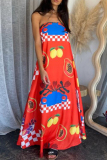 Sexy Geometric Print Strapless Sleeveless Vacation Tube A Line Maxi Dresses