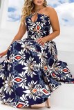 Sexy Graphics Print Backless Spaghetti Strap Hollow Out Cinch Waist Formal Vacation A Line Maxi Dresses