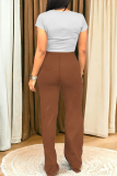 Casual Animal Print O Neck Short Sleeve Pocket Crop T-shirt  And Straight Leg Pants Two Pieces Tourser Sets