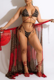 Sexy Leopard Print Bandage Bikini Sets Cover Up Skirt Beach Vacation Swimwears
