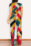 Casual Geometric Print O Neck Short Sleeve Pocket Crop T-shirt  And Straight Leg Pants Two Pieces Tourser Sets