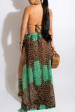 Sexy Leopard Print Bandage Bikini Sets Cover Up Skirt Beach Vacation Swimwears