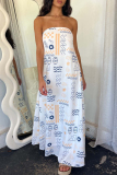 Sexy Geometric Print Strapless Sleeveless Vacation Tube A Line Maxi Dresses