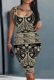 Casual Graphics Print Basic U Neck Vest Bodycon Midi Tank Dresses