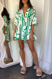 Casual Graphics Print Turndown Collar Flare Sleeve Loose Vacation Rompers Playsuit