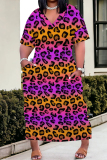 Casual Graphics Print V Neck Short Sleeve Pocket Baggy Plus Size T-shirt Midi Dresses