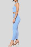 Casual O Neck Sleeveless Tank Crop Tops And Maxi Skirt Two Pieces Dress Sets