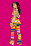 Orange Fashion adult Sexy backless Print crop top Striped Two Piece Suits Boot Cut Sleeveless Tw