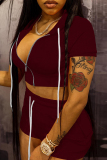 Casual Sportswear Zipper Short Sleeve Hooded Crop Tops And Shorts Two Pieces Shorts Sets