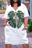 Casual Graphics Print V Neck Short Sleeve Baggy T-shirt Midi Dresses
