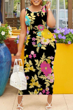 Casual Floral Print Basic O Neck Sleeveless Long Bodycon Maxi Tank Dresses