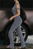Sportwear Casual Oblique Collar Short Sleeve Kontted Skinny Tops And Pants Two Pieces Trouser Sets