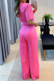 Casual Short Sleeve Crop Tops And Wide Leg Suit Pants Formal Office Lady Two Pieces Tourser Sets
