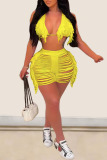 Rose Red Sexy Solid Tassel Bandage Hollowed Out Patchwork Swimwears