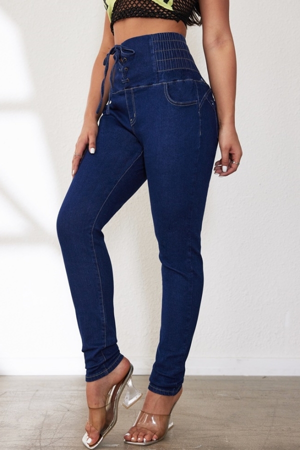 Casual Lace Up High Waist Lace Up Bodycon Denim Skinny Jeans