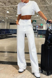 Casual Short Sleeve Crop Tops And Wide Leg Suit Pants Formal Office Lady Two Pieces Tourser Sets