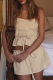 Casual Strapless Sleeveless Buckle Strap Design Lace Up Ruffle Hem Crop Tops And Mini Skirts Sets Vacation Two Pieces Dress Sets