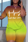 CasualGradient Print  O Neck Short Sleeve Oversize T-shirt And Shorts Two Pieces Shorts Sets