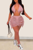 Rose Red Sexy Solid Tassel Bandage Hollowed Out Patchwork Swimwears